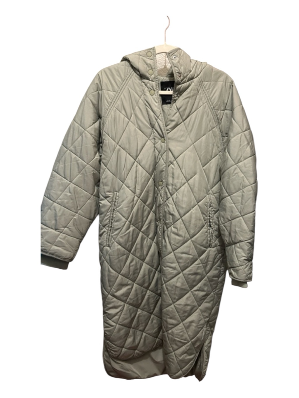Zara Sage Quilted Hooded Long Puffer Coat
